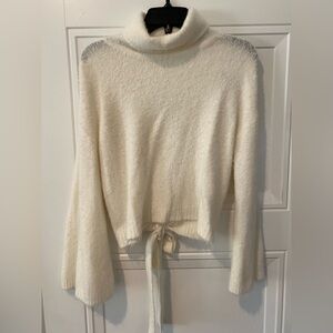 Olivaceous White Turtleneck Crop tie back Sweater Small